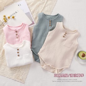 Baby one-piece summer thin cotton boy and girl sleeveless bag fart pajamas baby triangle climbing romper