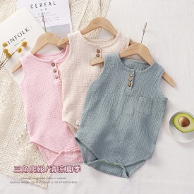 Baby onesie Summer thin cotton yarn sleeveless fart wrap pyjamas Baby triangle crawl harpy
