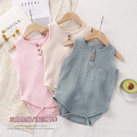 Baby one-piece summer thin cotton boy and girl sleeveless bag fart pajamas baby triangle climbing romper