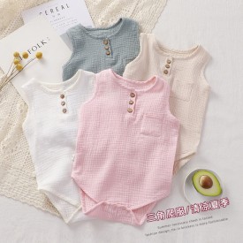 Baby onesie Summer thin cotton yarn sleeveless fart wrap pyjamas Baby triangle crawl harpy